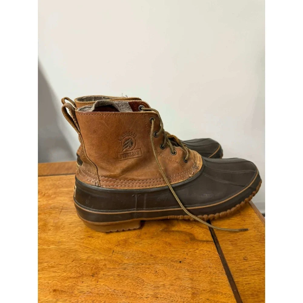 LaCrosse Suburban Mens 12 Duck Boots Brown Leather Rubber Waterproof Made in USA